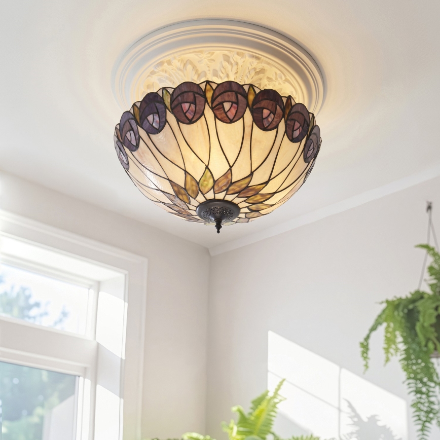 Endon 111906 - Прикрепен таванен полилей Tiffany HUTCHINSON 3xE27/10W/230V Ø 50 см