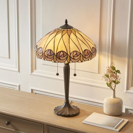Endon 112184 - Настолна лампа Tiffany HUTCHINSON, 2xE27/10W/230V, диаметър 40 см