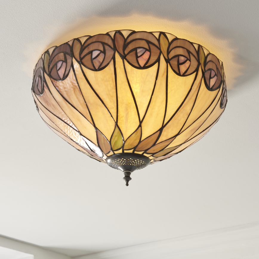 Endon 112188 - Таванно осветително тяло в стил Tiffany HUTCHINSON, 2xE27/60W/230V, Ø 40 см