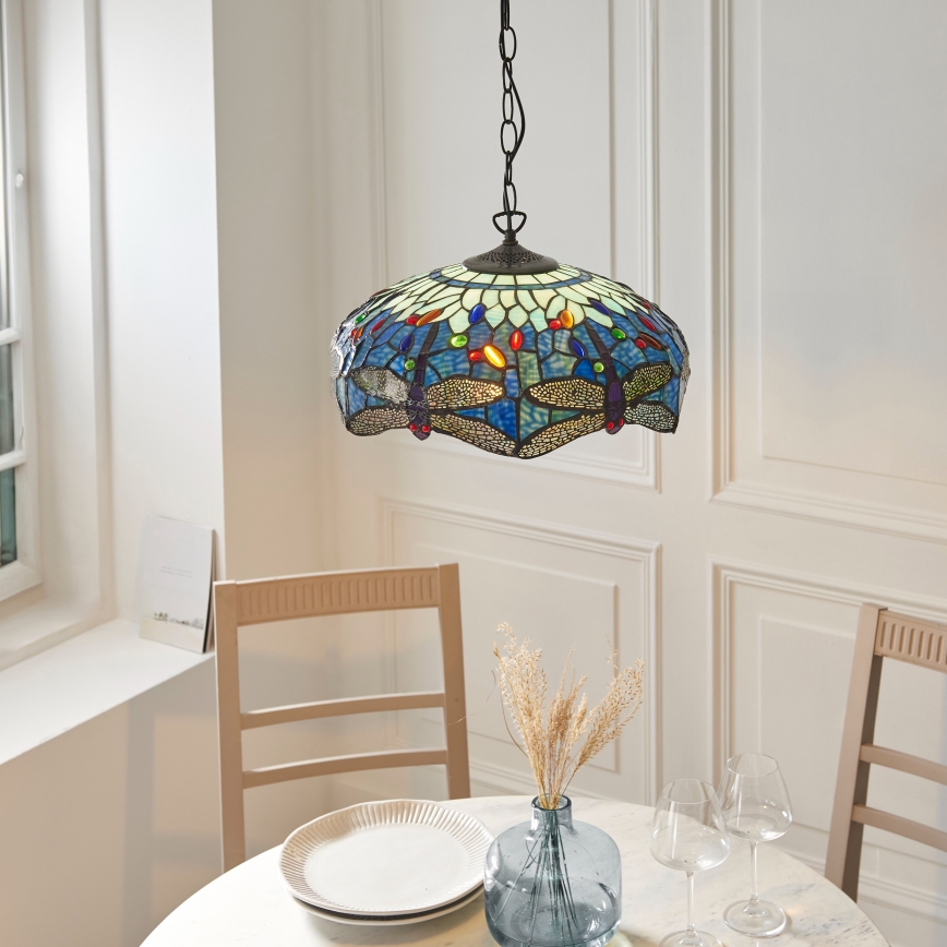 Endon 112195 - Полилей на верига Tiffany DRAGONFLY 1xE27/60W/230V Ø 41 см