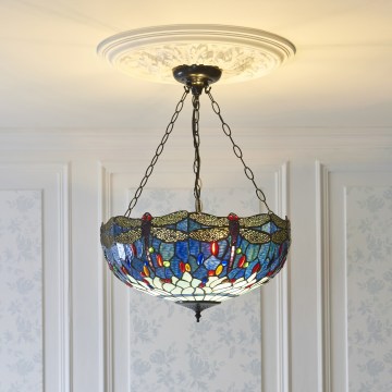 Endon 112250 - Полилей на верига Tiffany DRAGONFLY 3xE27/60W/230V, Ø 50 см