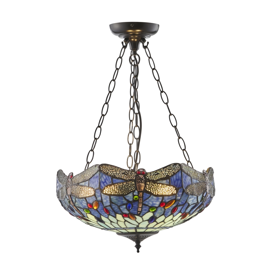 Endon 112250 - Полилей на верига Tiffany DRAGONFLY 3xE27/60W/230V, Ø 50 см