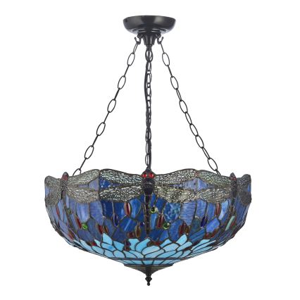 Endon 112250 - Полилей на верига Tiffany DRAGONFLY 3xE27/60W/230V, Ø 50 см
