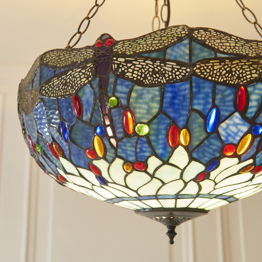 Endon 112250 - Полилей на верига Tiffany DRAGONFLY 3xE27/60W/230V, Ø 50 см