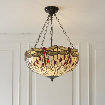 Endon 112251 - Полилей с верига Tiffany DRAGONFLY 3xE27/60W/230V, диаметър 50 см