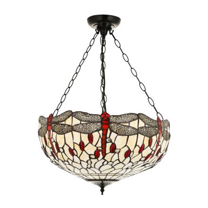 Endon 112251 - Полилей с верига Tiffany DRAGONFLY 3xE27/60W/230V, диаметър 50 см