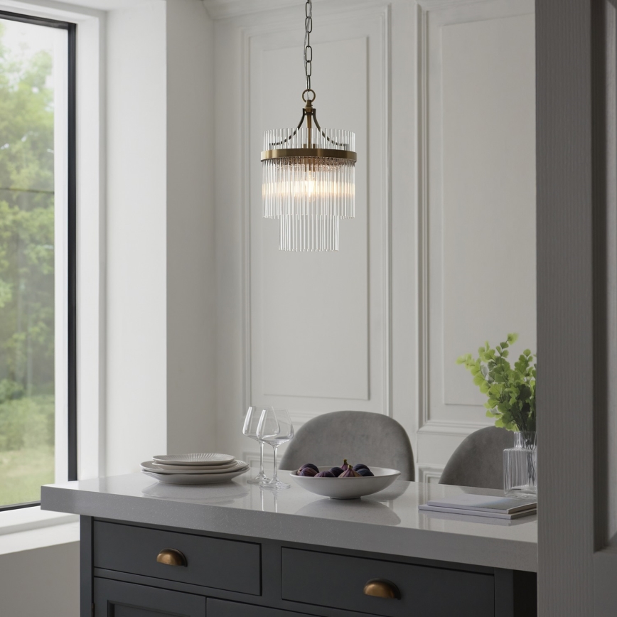 Endon 112572 - Полилей на верига MARIETTA 1xE27/10W/230V месинг/прозрачно стъкло