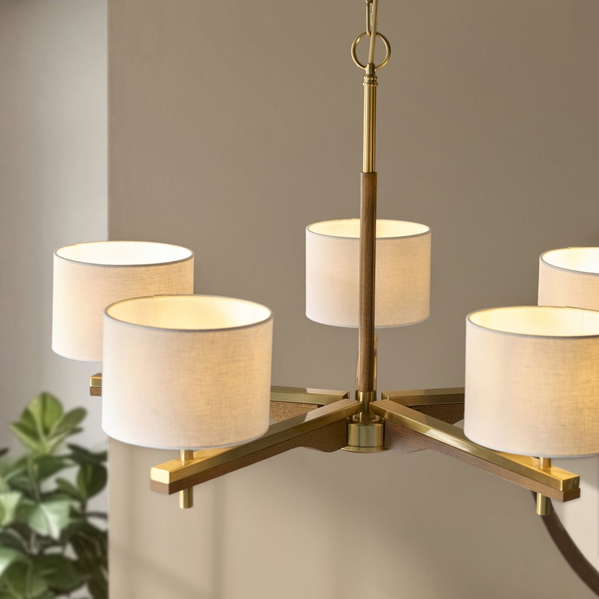 Endon 116994 - Полилей на верига HEATHCLIFF 5xE14/7W/230V месинг/ясен