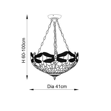 Endon 64075 - Полилей на верига Tiffany DRAGONFLY 3xE27/60W/230V Ø 41 cm