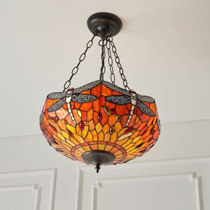 Endon 64076 - Полилей на верига Tiffany DRAGONFLY 3xE27/60W/230V Ø 41 cm