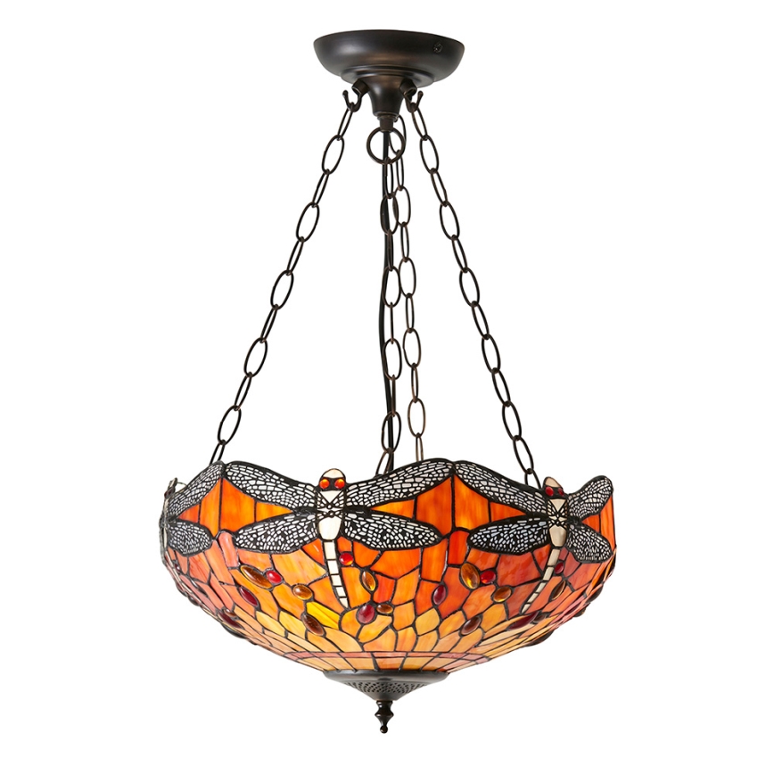 Endon 64076 - Полилей на верига Tiffany DRAGONFLY 3xE27/60W/230V Ø 41 cm