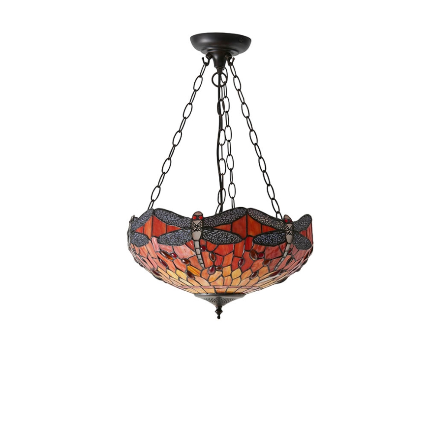 Endon 64076 - Полилей на верига Tiffany DRAGONFLY 3xE27/60W/230V Ø 41 cm