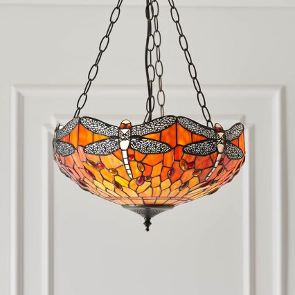 Endon 64076 - Полилей на верига Tiffany DRAGONFLY 3xE27/60W/230V Ø 41 cm
