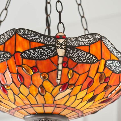 Endon 64076 - Полилей на верига Tiffany DRAGONFLY 3xE27/60W/230V Ø 41 cm