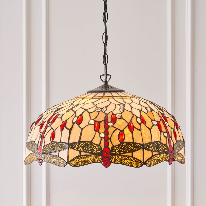 Endon 64079 - Полилей на верига Tiffany DRAGONFLY 3xE27/60W/230V, диаметър 50 см