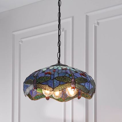 Endon 64080 - Полилей на верига Tiffany DRAGONFLY 3xE27/60W/230V Ø 41 cm