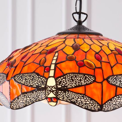 Endon 64081 - Полилей на верига Tiffany DRAGONFLY 3xE27/60W/230V Ø 41 см