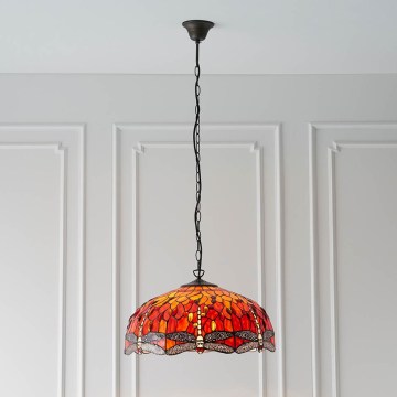 Endon 64082 - Полилей на верига Tiffany DRAGONFLY 3xE27/60W/230V Ø 50 см