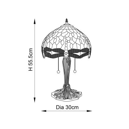 Endon 64086 - Настолна лампа Tiffany DRAGONFLY 2xE27/60W/230V Ø 30 см