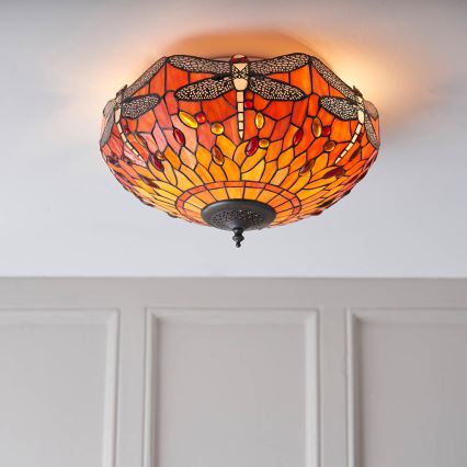 Endon 70721 - Плафон Tiffany DRAGONFLY, 2x E27/60W/230V, диаметър 41 см