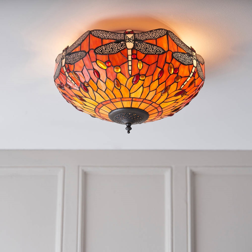 Endon 70721 - Плафон Tiffany DRAGONFLY, 2x E27/60W/230V, диаметър 41 см