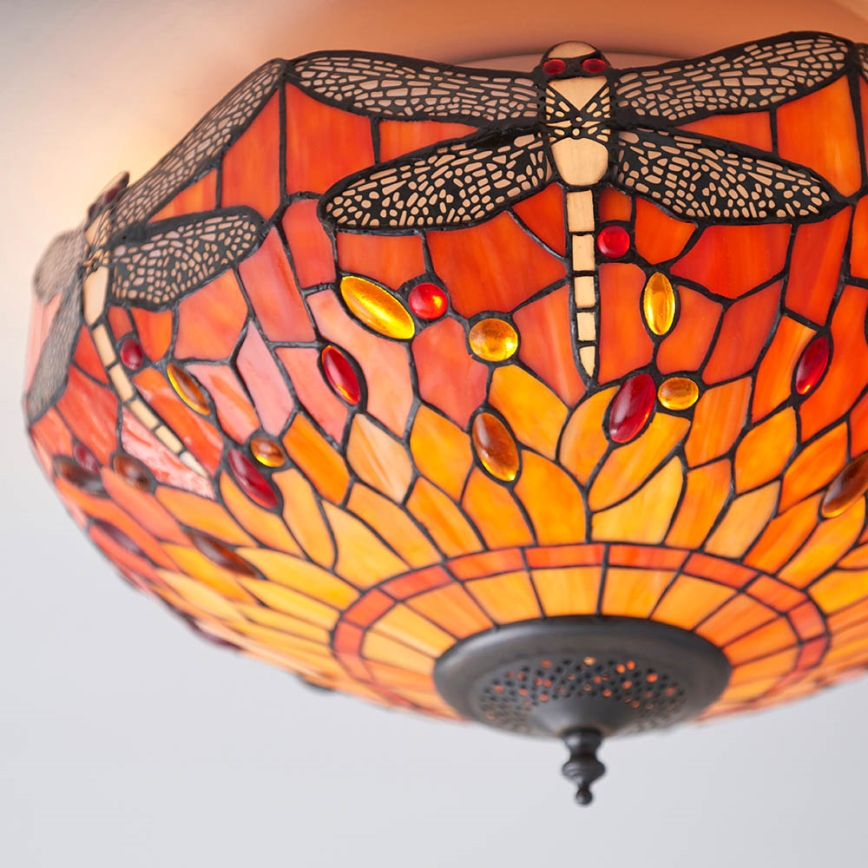 Endon 70721 - Плафон Tiffany DRAGONFLY, 2x E27/60W/230V, диаметър 41 см