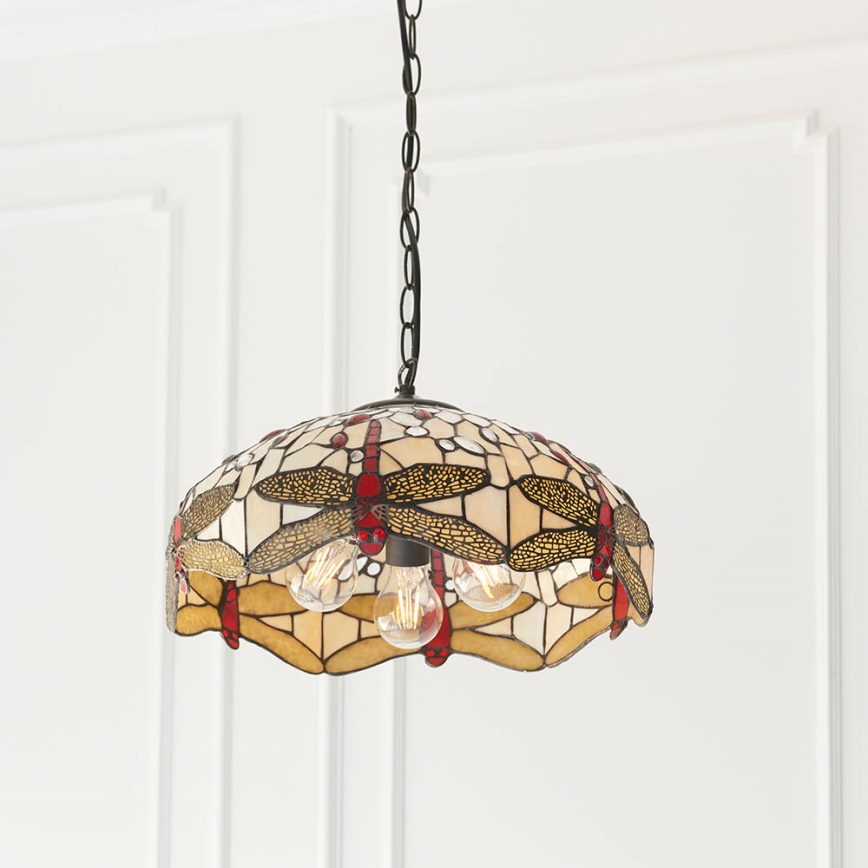 Endon 70824 - Полилей на верига Tiffany DRAGONFLY 3xE27/60W/230V Ø 41 см
