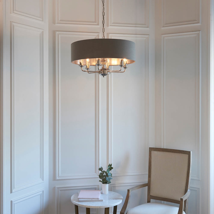 Endon 94415 - Пендел HIGHCLERE 8xE14/40W/230V сив/лъскав хром Ø 70 cm