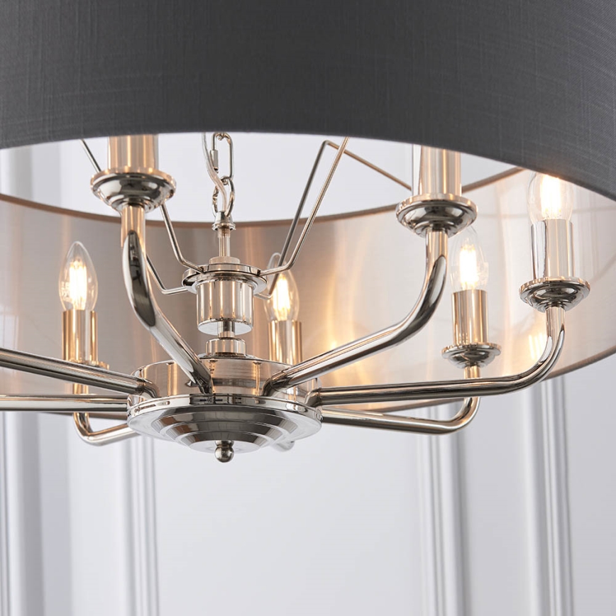 Endon 94415 - Пендел HIGHCLERE 8xE14/40W/230V сив/лъскав хром Ø 70 cm