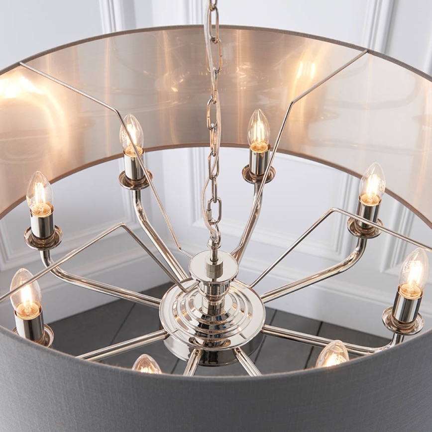 Endon 94415 - Пендел HIGHCLERE 8xE14/40W/230V сив/лъскав хром Ø 70 cm