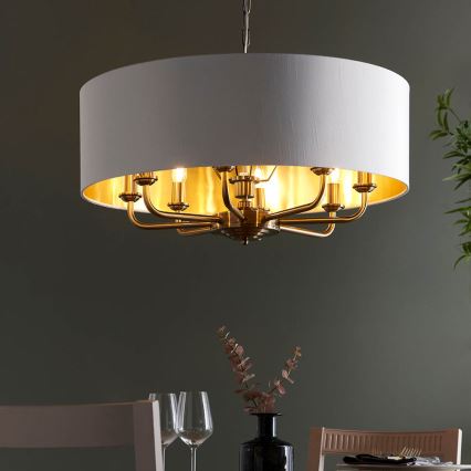 Endon 98938 - Полилей на верига HIGHCLERE 8xE14/40W/230V Ø 70 см бял/месинг