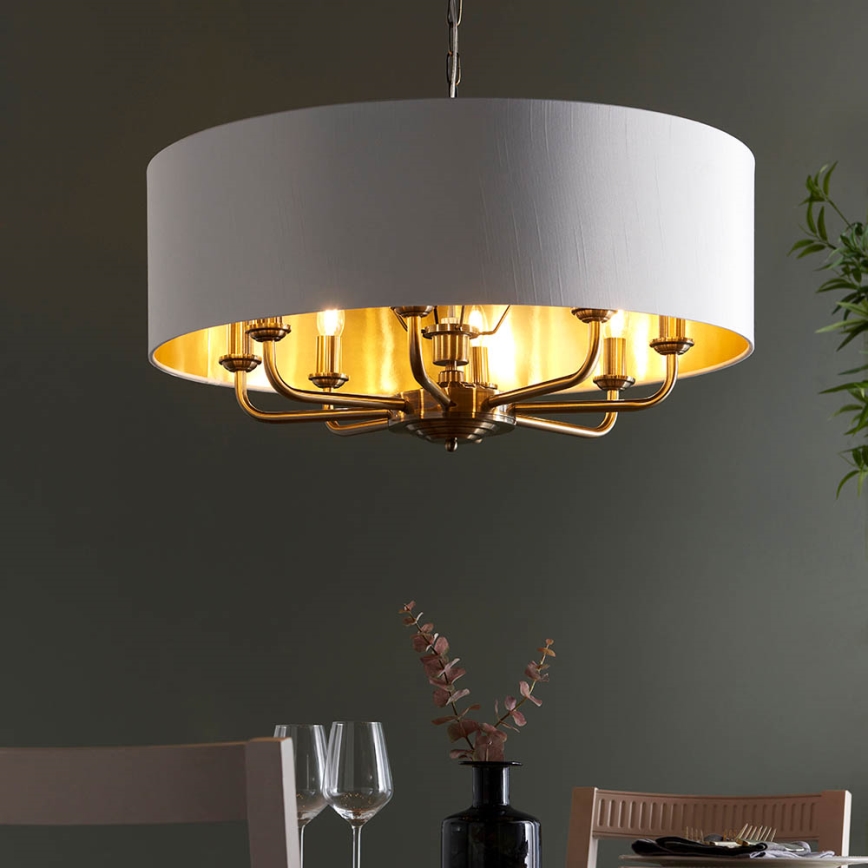 Endon 98938 - Полилей на верига HIGHCLERE 8xE14/40W/230V Ø 70 см бял/месинг