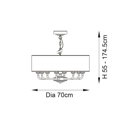 Endon 98938 - Полилей на верига HIGHCLERE 8xE14/40W/230V Ø 70 см бял/месинг