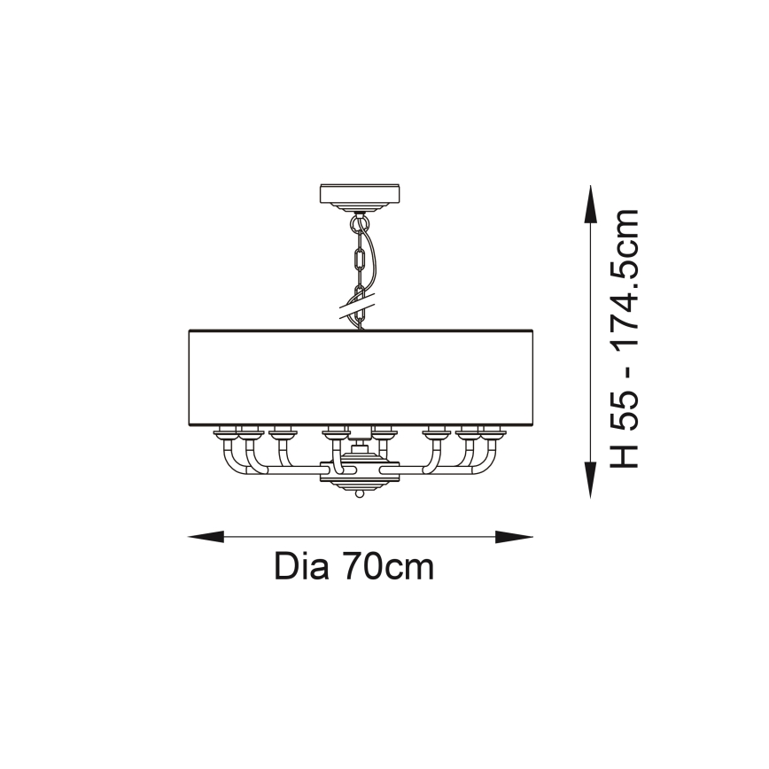Endon 98938 - Полилей на верига HIGHCLERE 8xE14/40W/230V Ø 70 см бял/месинг
