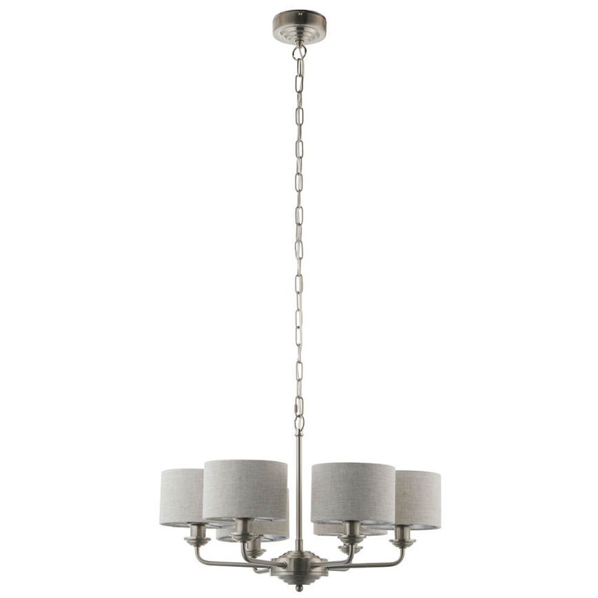 Endon 99151 - Полилей на верига HIGHCLERE 6xE14/28W/230V, сив/матов хром, диаметър 53 см