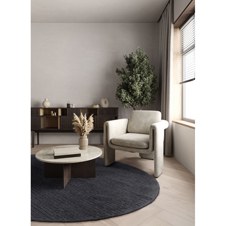 Естествен кръгъл килим FIR WOOL 160 см, 2600 г/м², антрацит