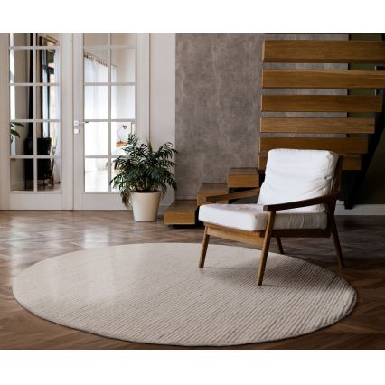 Естествен кръгъл килим FIR WOOL, 160 см, 2600 g/m², кремав