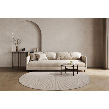 Естествен кръгъл килим FIR WOOL, 160 см, 2600 g/m², кремав