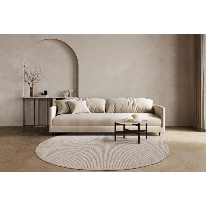 Естествен кръгъл килим FIR WOOL, 160 см, 2600 g/m², кремав