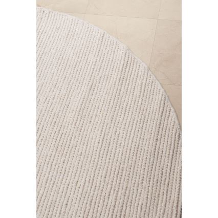 Естествен кръгъл килим FIR WOOL, 160 см, 2600 g/m², кремав