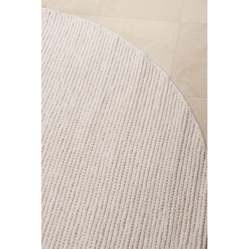 Естествен кръгъл килим FIR WOOL, 160 см, 2600 g/m², кремав