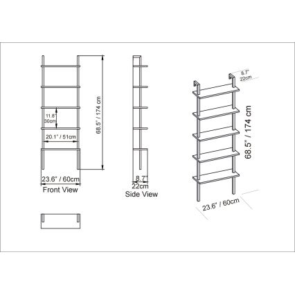 Етажерка PIANTE 174x60 cм златиста/бяла