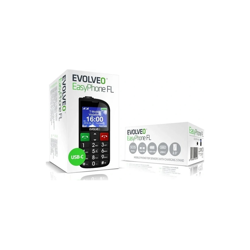 Evolveo - EasyPhone FL, мобилен телефон за възрастни хора, черен