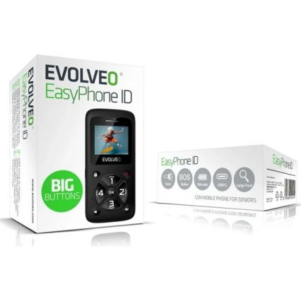 Evolveo - EasyPhone ID, мобилен телефон за възрастни хора, черен