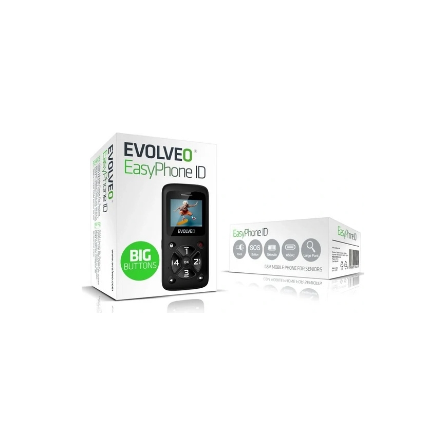 Evolveo - EasyPhone ID, мобилен телефон за възрастни хора, черен