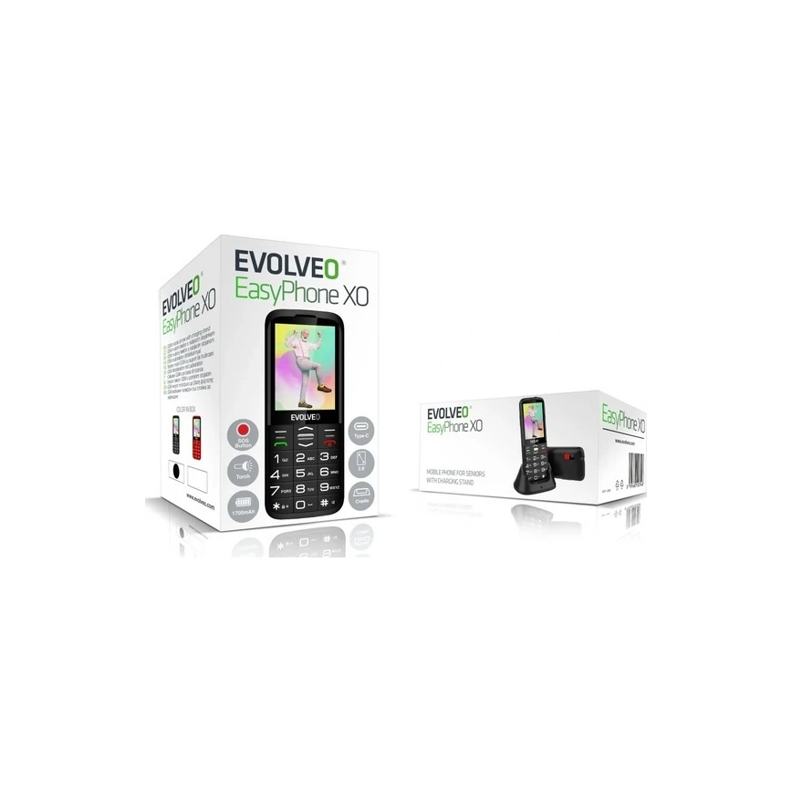 Evolveo - EasyPhone XO, мобилен телефон за възрастни хора, черен