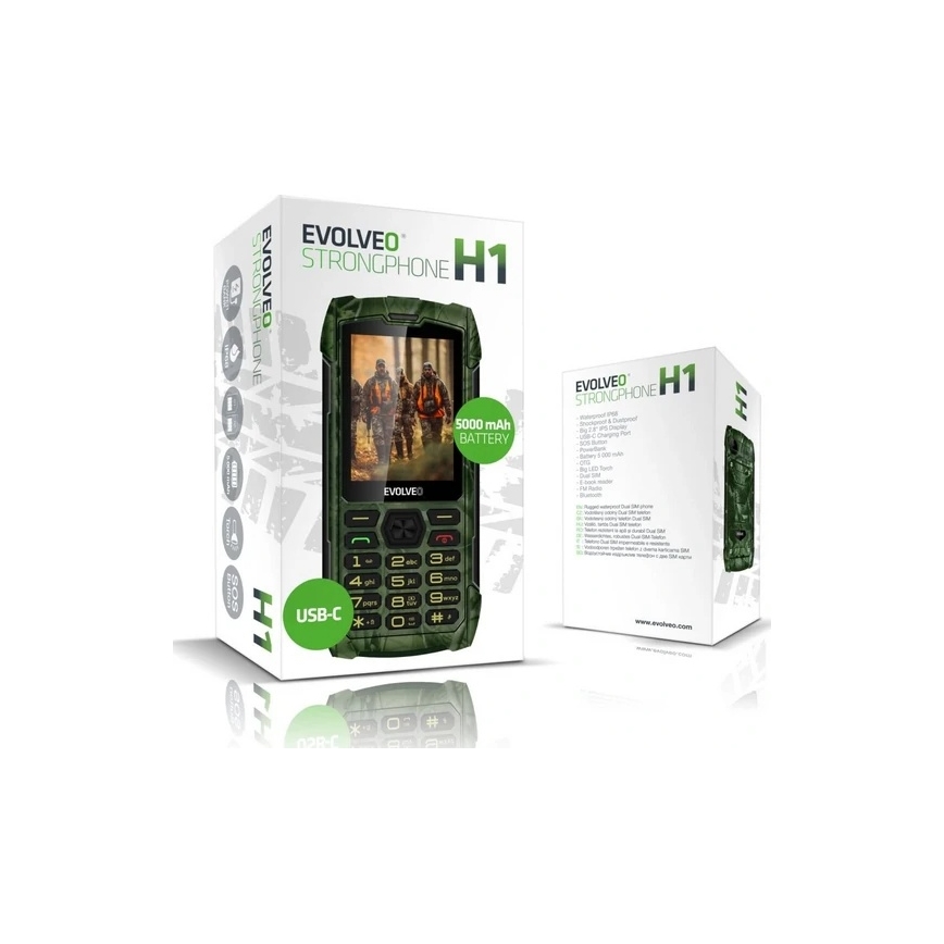 Evolveo - StrongPhone H1 водоустойчив Dual SIM телефон с ловен камуфлаж
