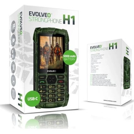 Evolveo - StrongPhone H1, водоустойчив Dual SIM телефон в ловен камуфлаж