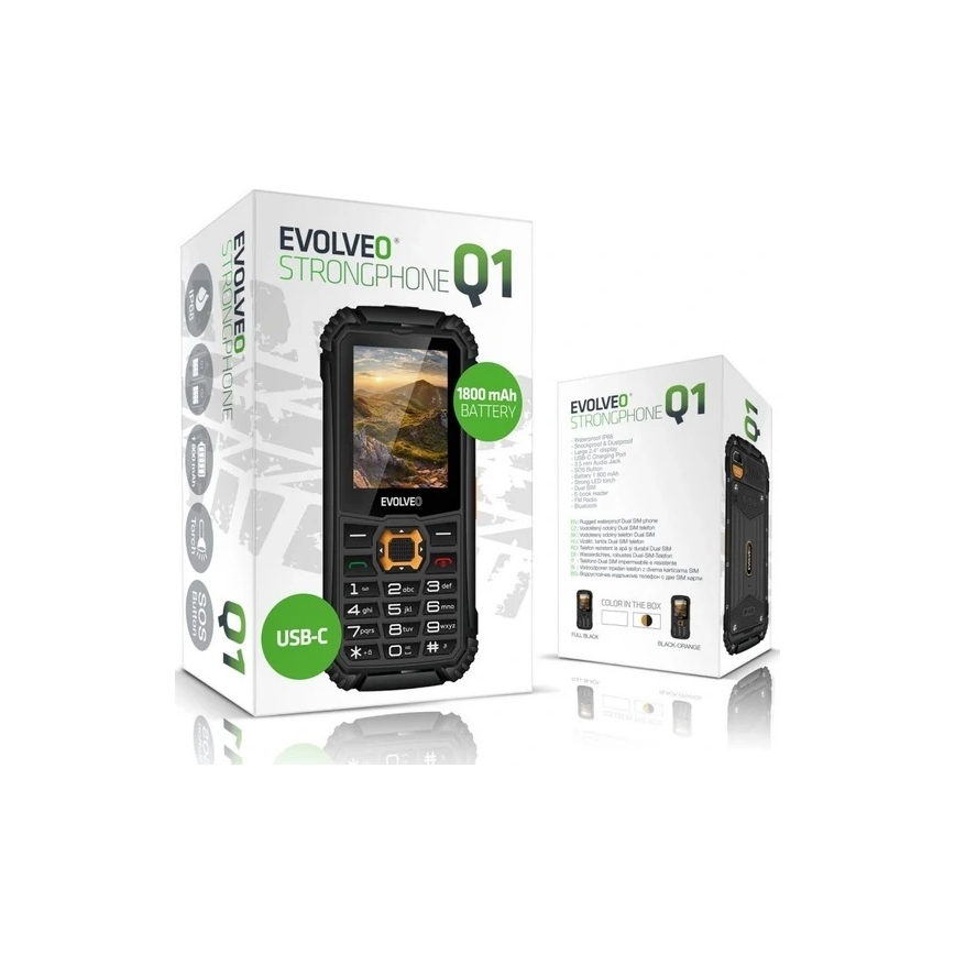 Evolveo - StrongPhone Q1, водоустойчив Dual SIM телефон в черно/оранжево