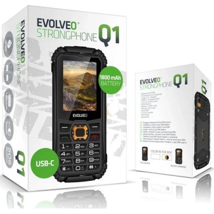 Evolveo-StrongPhone Q1, водоустойчив телефон с Dual SIM, черно-оранжев